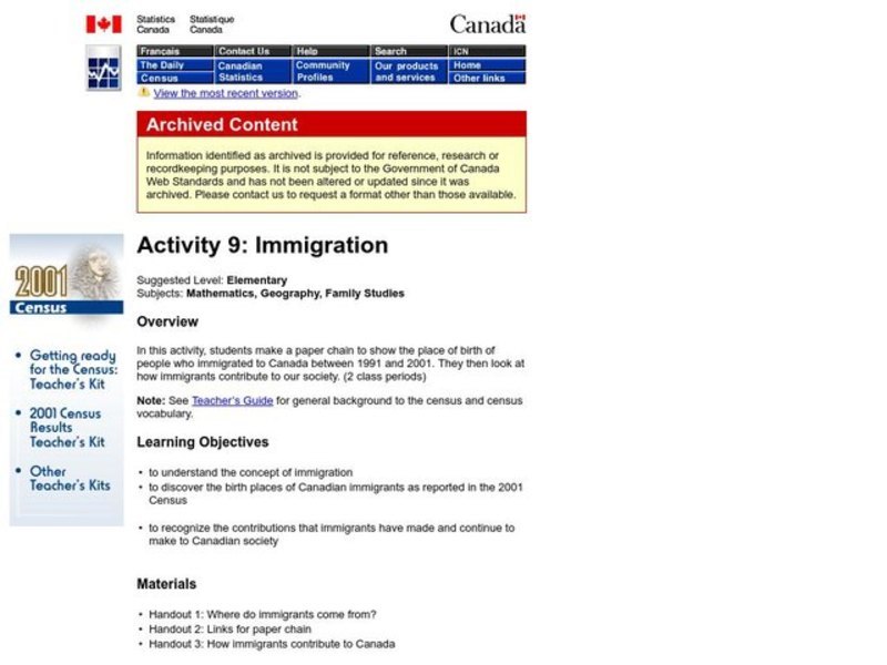 Canadian Immigration Lesson Plan
