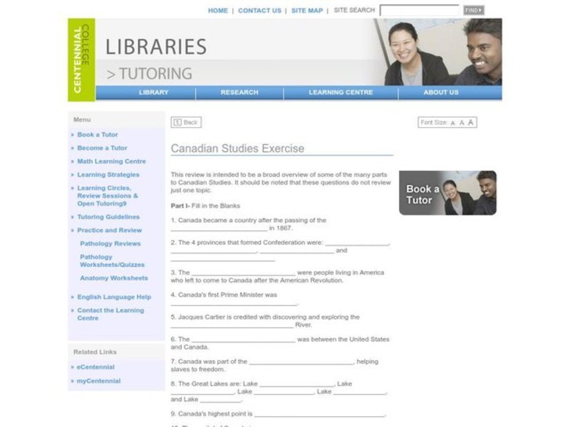 Canadian Studies Exercise Worksheet