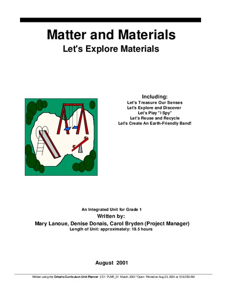 Matter And Materials Unit Plan