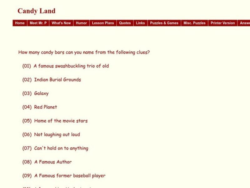 Candy Land Worksheet