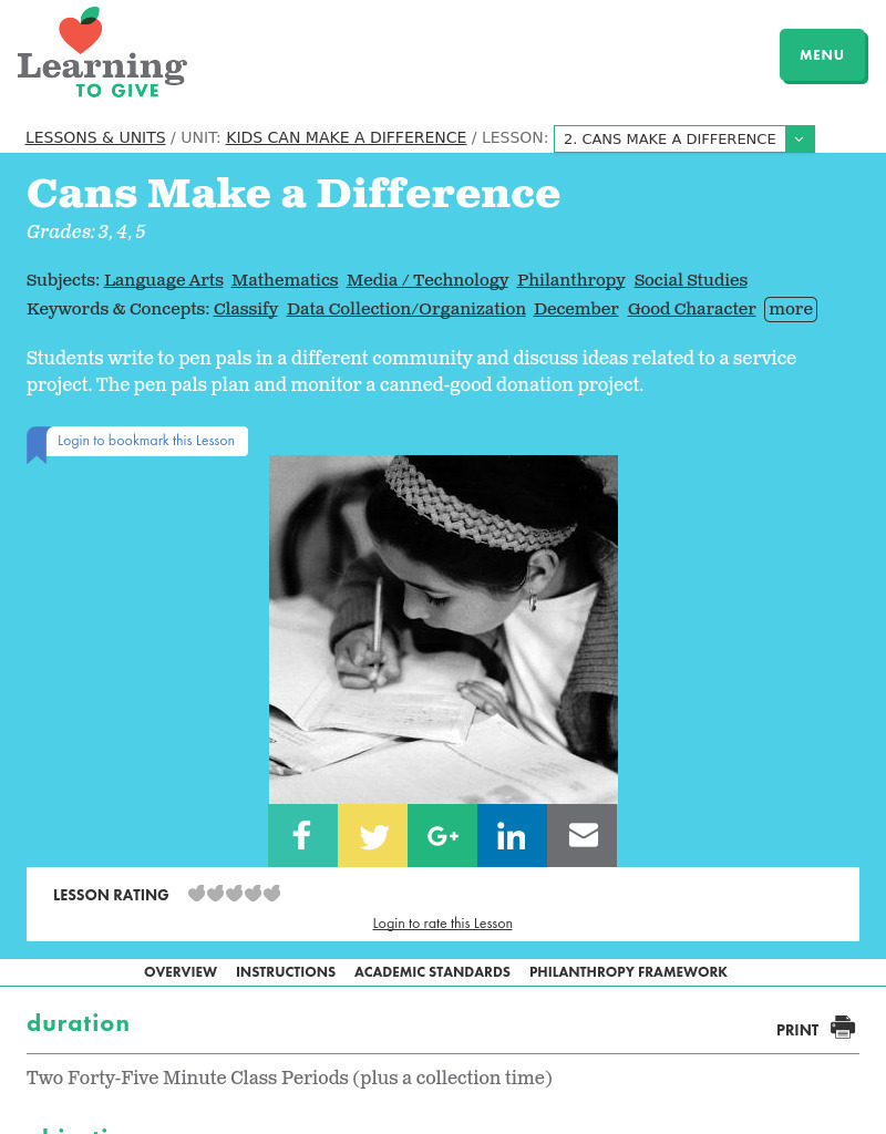 Cans Make a Difference Lesson Plan