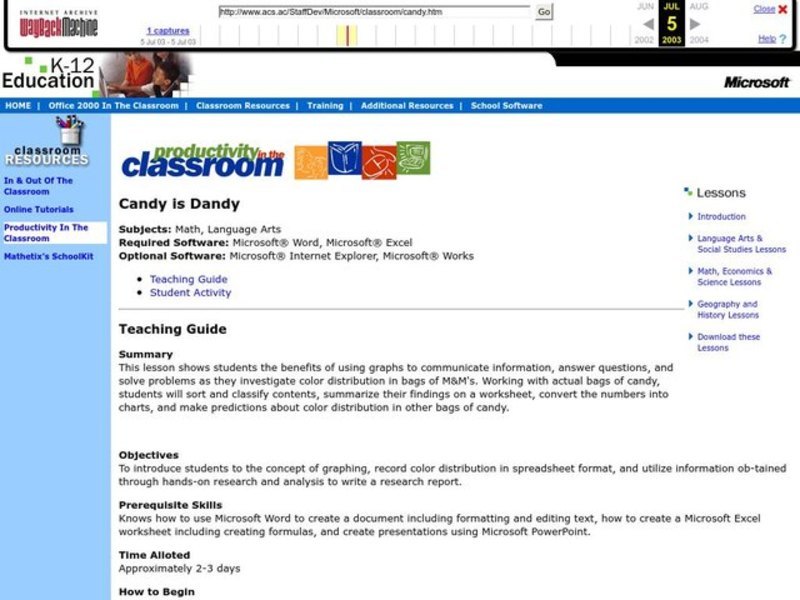 Candy is Dandy Lesson Plan