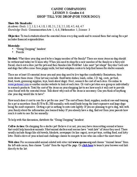 Canine Companions Lesson Plan