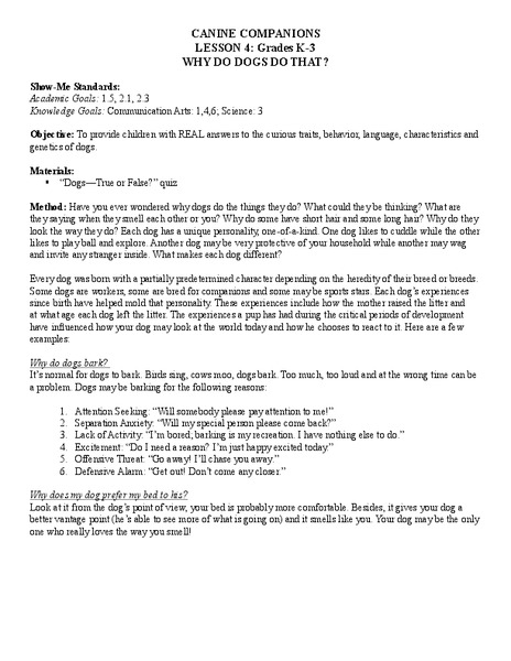 Canine Companions Lesson Plan
