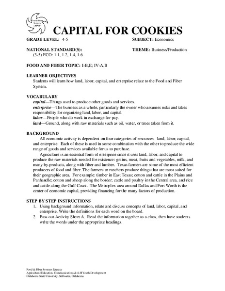 Capital for Cookies Lesson Plan