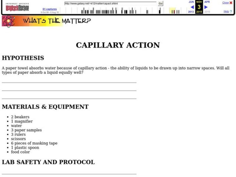 Capillary Action Worksheet