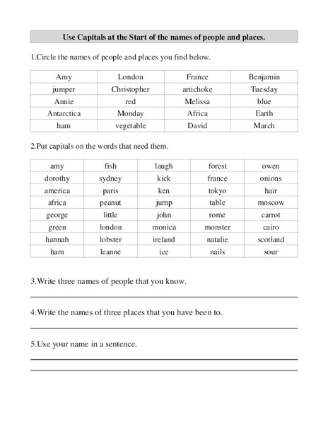 Capital Letter Review Worksheet