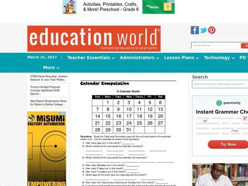 Calendar Computation Lesson Plan