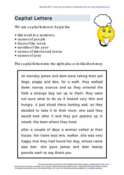 Capital Letters Worksheet