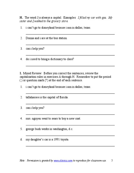 Capital Letters Worksheet