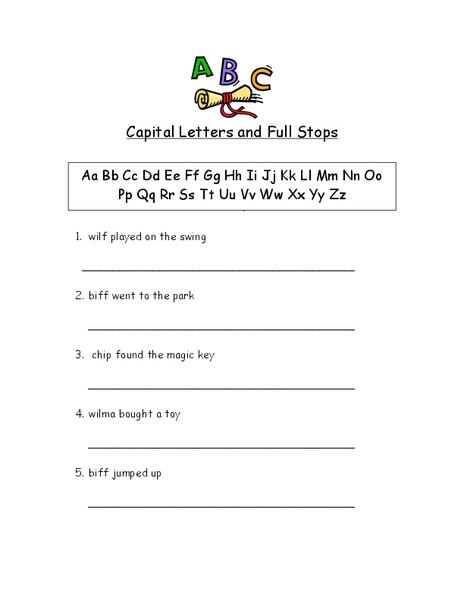 Capital Letters and Full Stops Worksheet