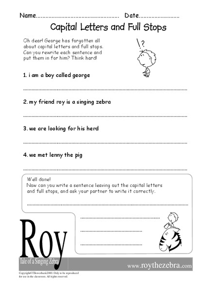 Capital Letters and Full Stops Worksheet