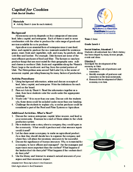 Capital for Cookies Lesson Plan