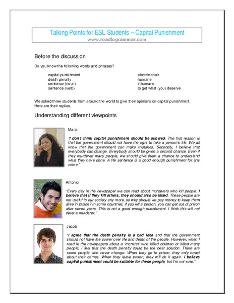 Capital Punishment Worksheet