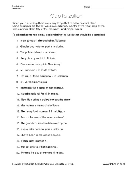 Capitalization Worksheet