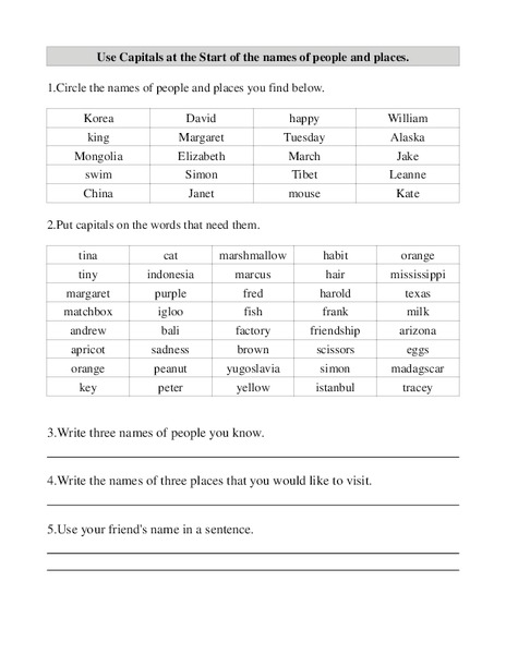 Capitalization Worksheet
