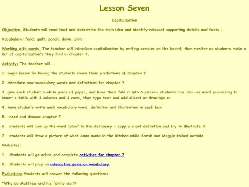 Capitalization Lesson Plan