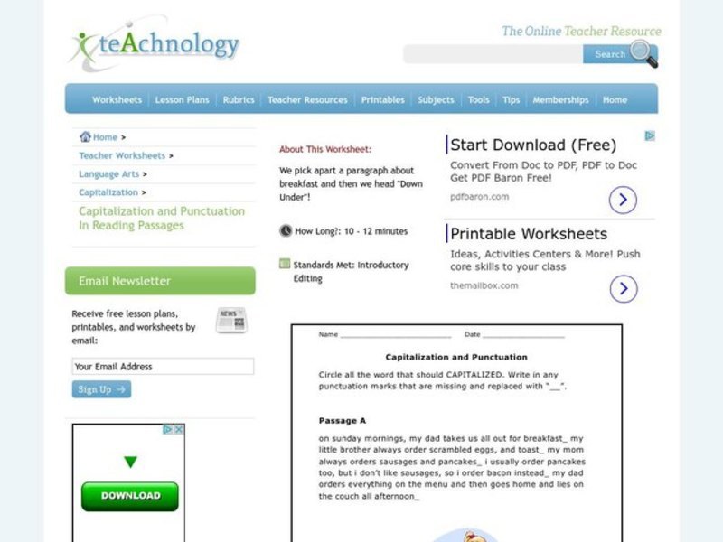 Capitalization Worksheet