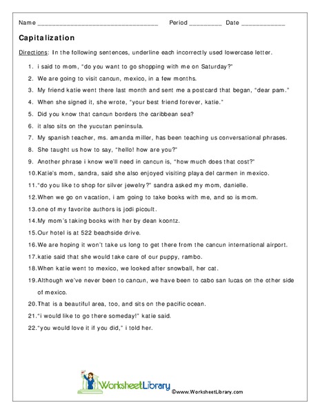 Capitalization Practice Worksheet