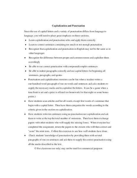 Capitalization and Punctuation Handout