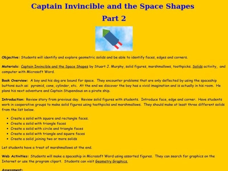 Captain Invincible and the Space Shapes Lesson Plan