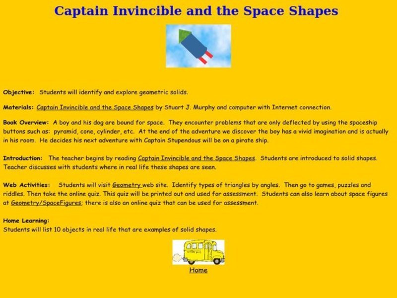 Captain Invincible and the Space Shapes Lesson Plan