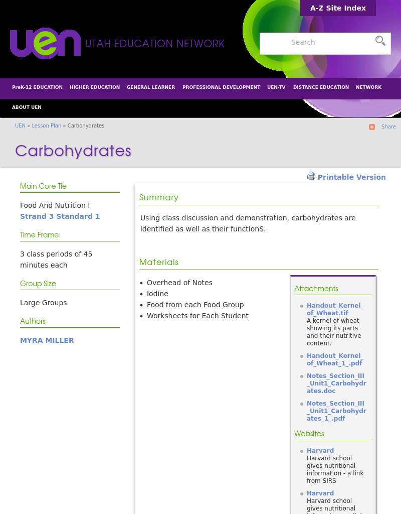 Carbohydrates Lesson Plan