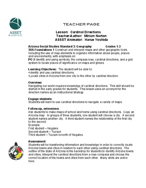 Cardinal Directions Lesson Plan
