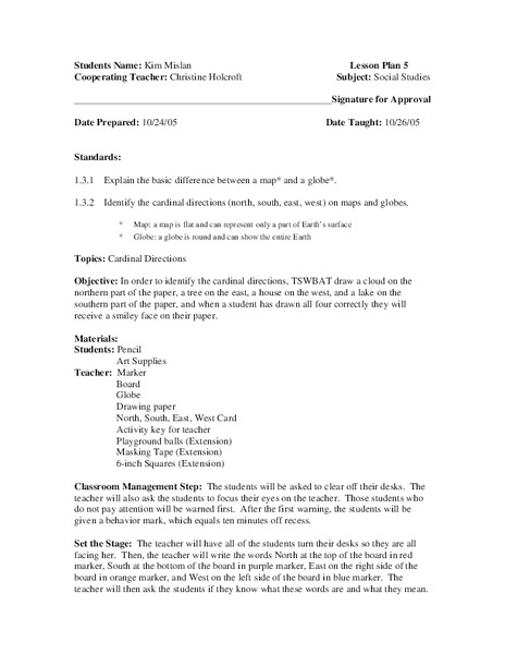 Cardinal Directions Lesson Plan