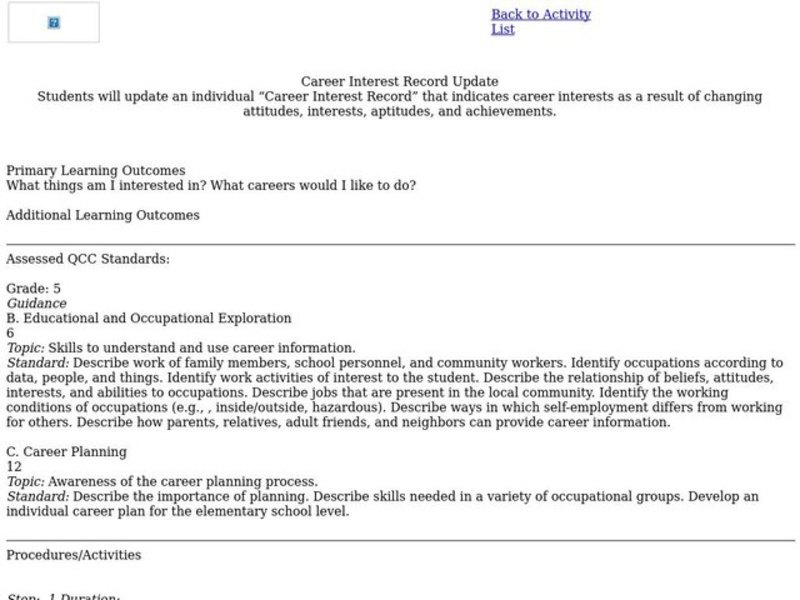 Career Interest Record Update Lesson Plan