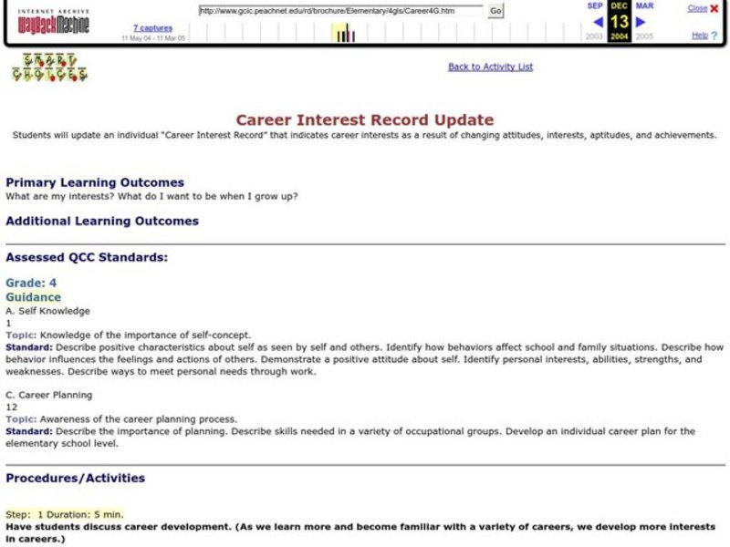 Career Interest Record Update Lesson Plan