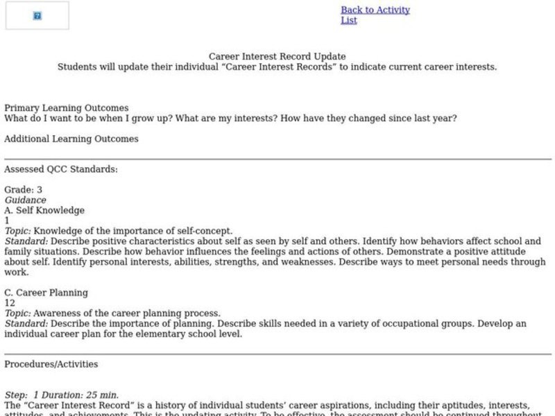 Career Interest Record Update Lesson Plan