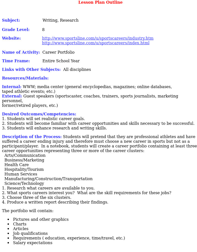 Career Portfolio Lesson Plan