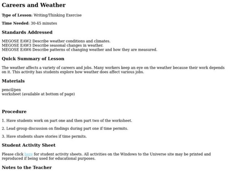 Careers and Weather Lesson Plan