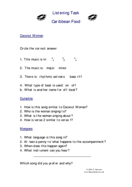 Caribbean Food Worksheet