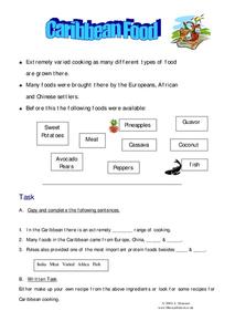 Caribbean Food Worksheet