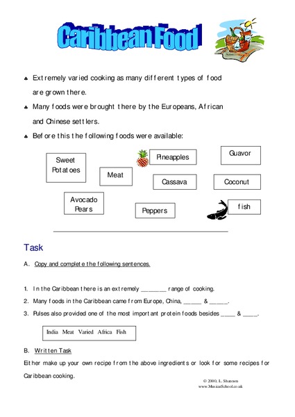 Caribbean Food Worksheet
