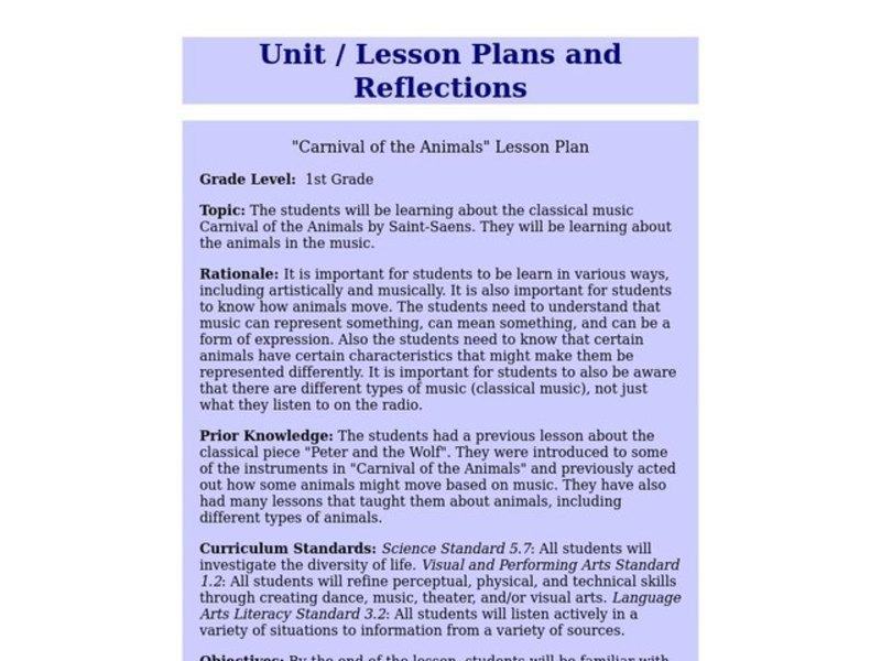 Carnival of the Animals Lesson Plan