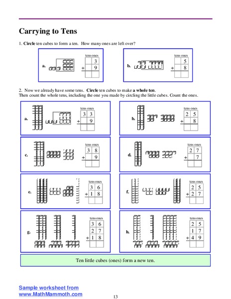 Carrying to Tens Lesson Plan