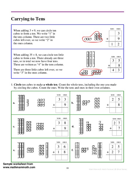 Carrying to Tens Worksheet