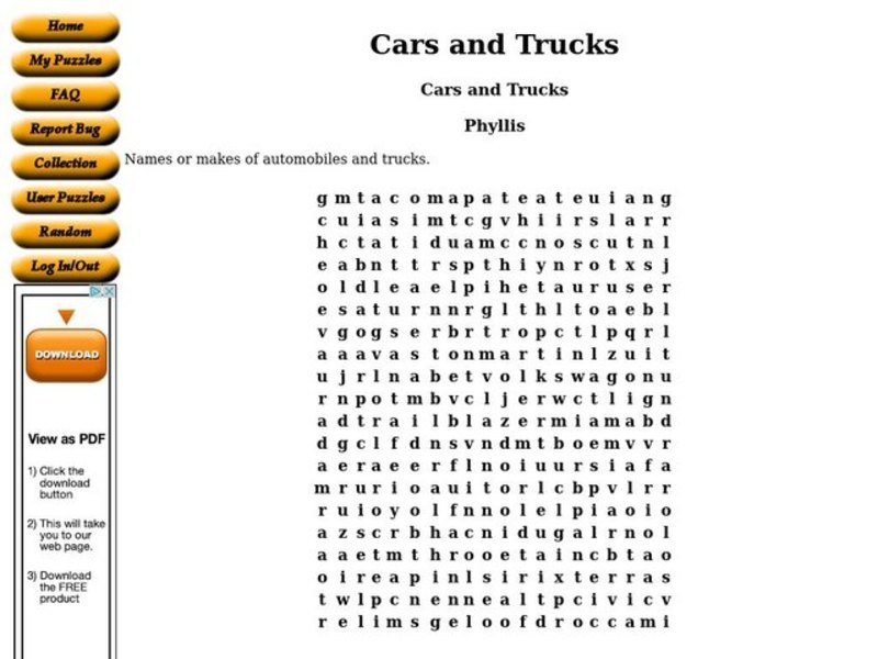 Cars and Trucks Worksheet