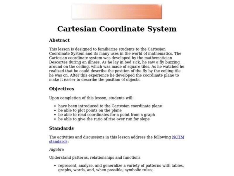 Cartesian Coordinate System Lesson Plan