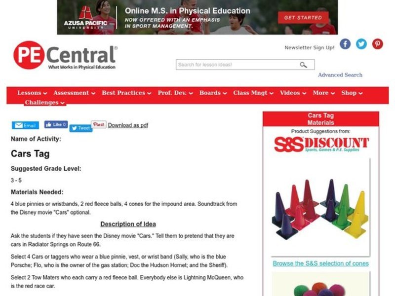 Cars Tag Lesson Plan