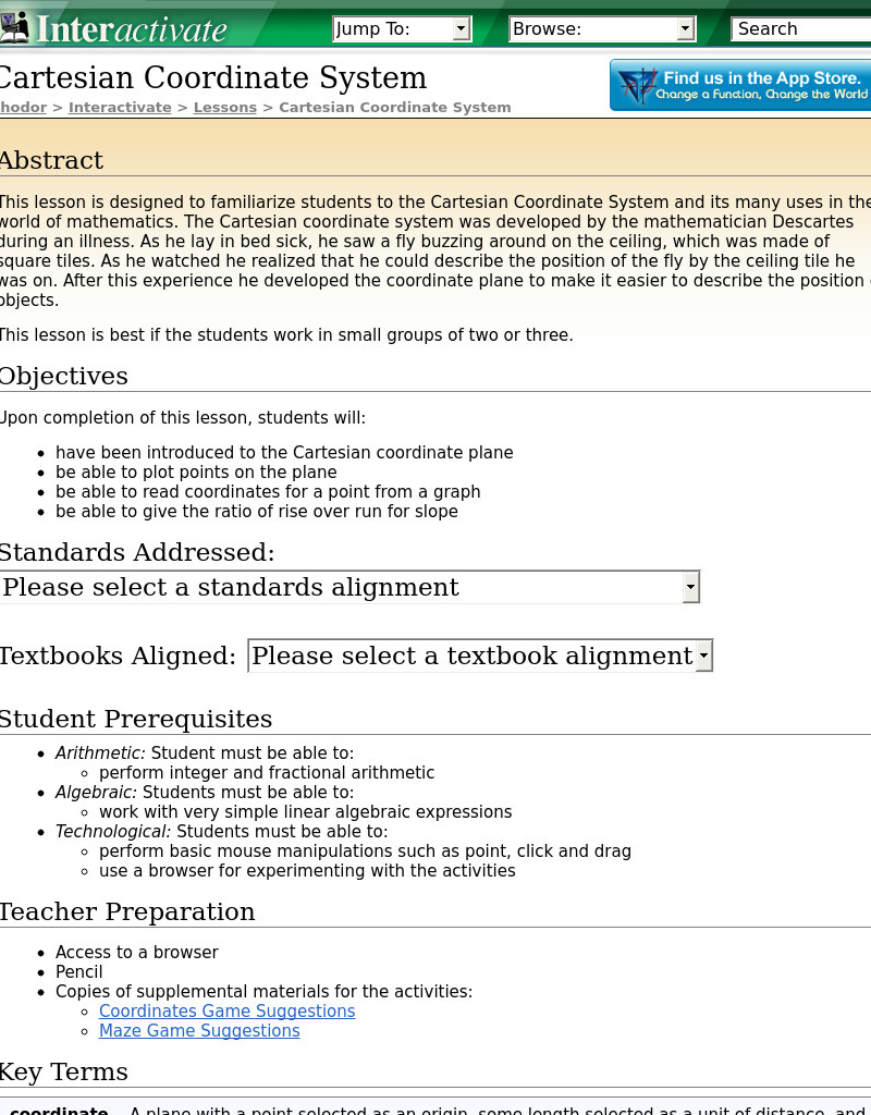 Cartesian Coordinate System Lesson Plan