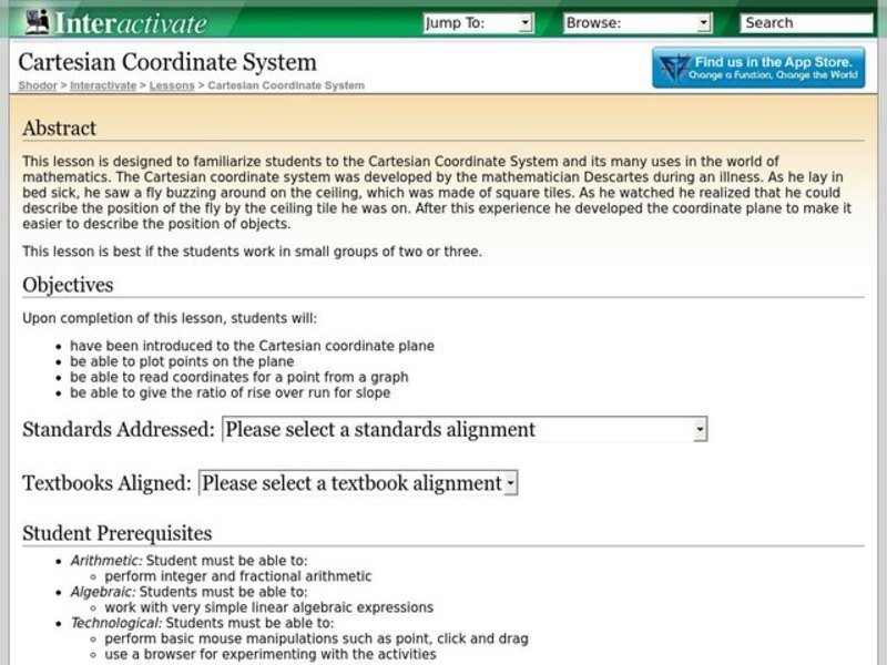 Cartesian Coordinate System Lesson Plan