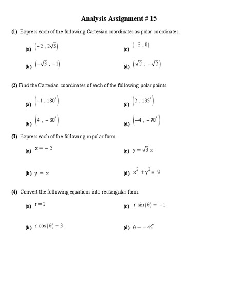 Cartesian Coordinates Worksheet