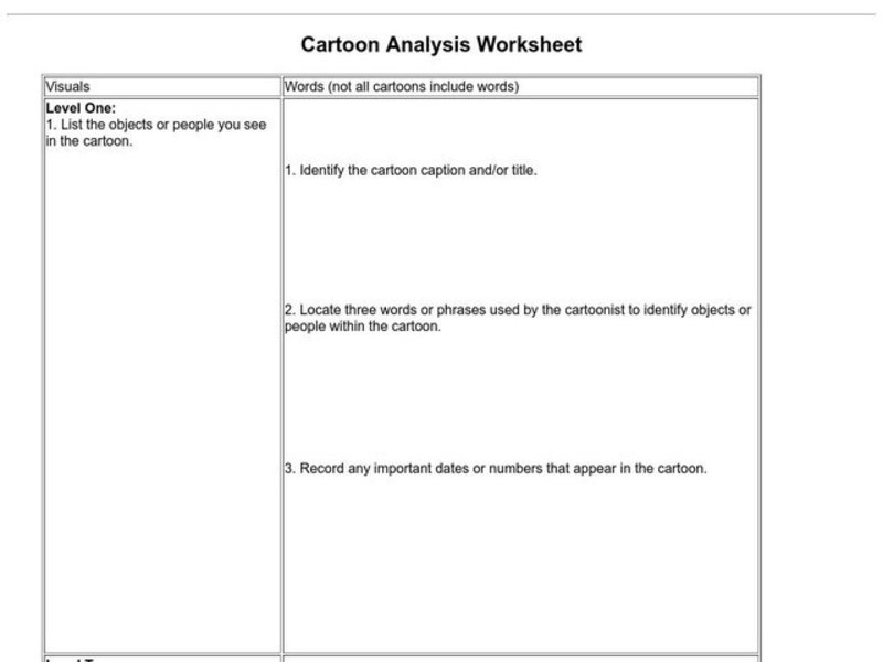 Cartoon Analysis Worksheet Worksheet