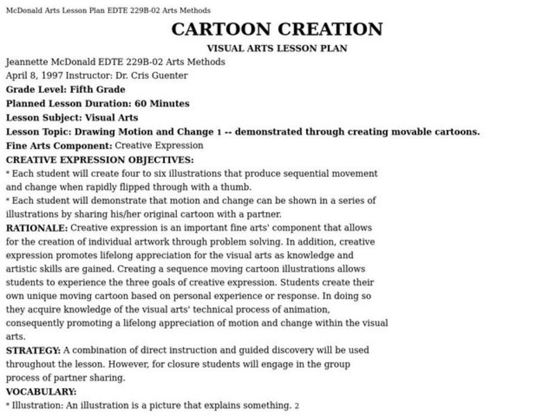 Cartoon Creation Lesson Plan