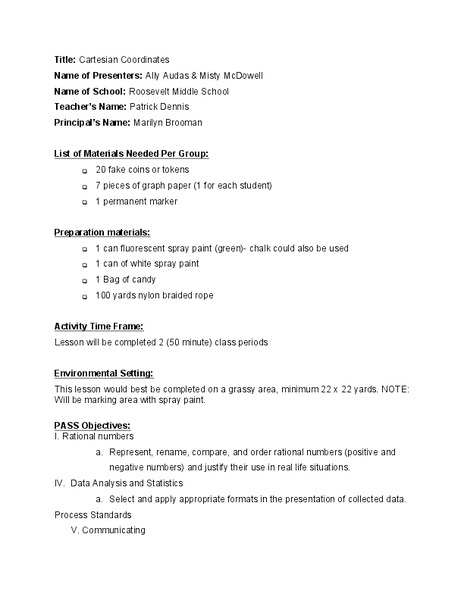 Cartesian Coordinates Lesson Plan