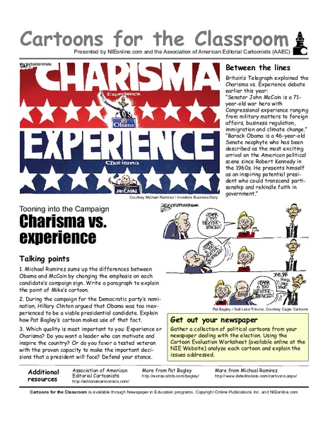 Cartoons for the Classroom: Charisma vs. Experience Worksheet